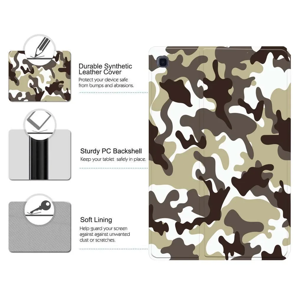 For Samsung Galaxy Tab A 10.1 2019/2016/Tab A 7.0 8.0/9.7/E 9.6/S5/E 10.5 /S6 Lite/A7/A8 10.5 Tablet Camouflage Cover Case