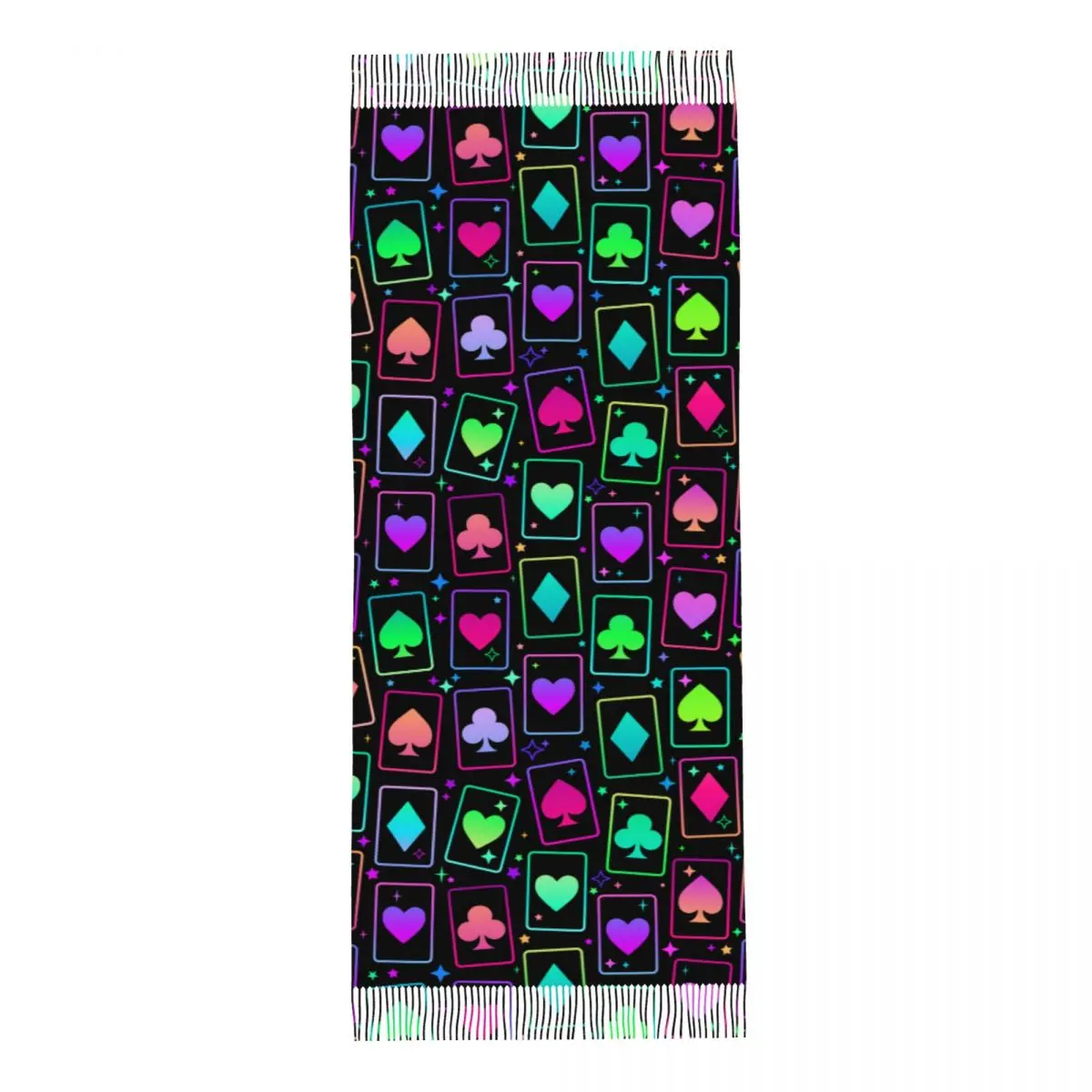 Personalized Printed Poker Long Pile Fringe Men Scarf Women'S Anti Chill Scarf