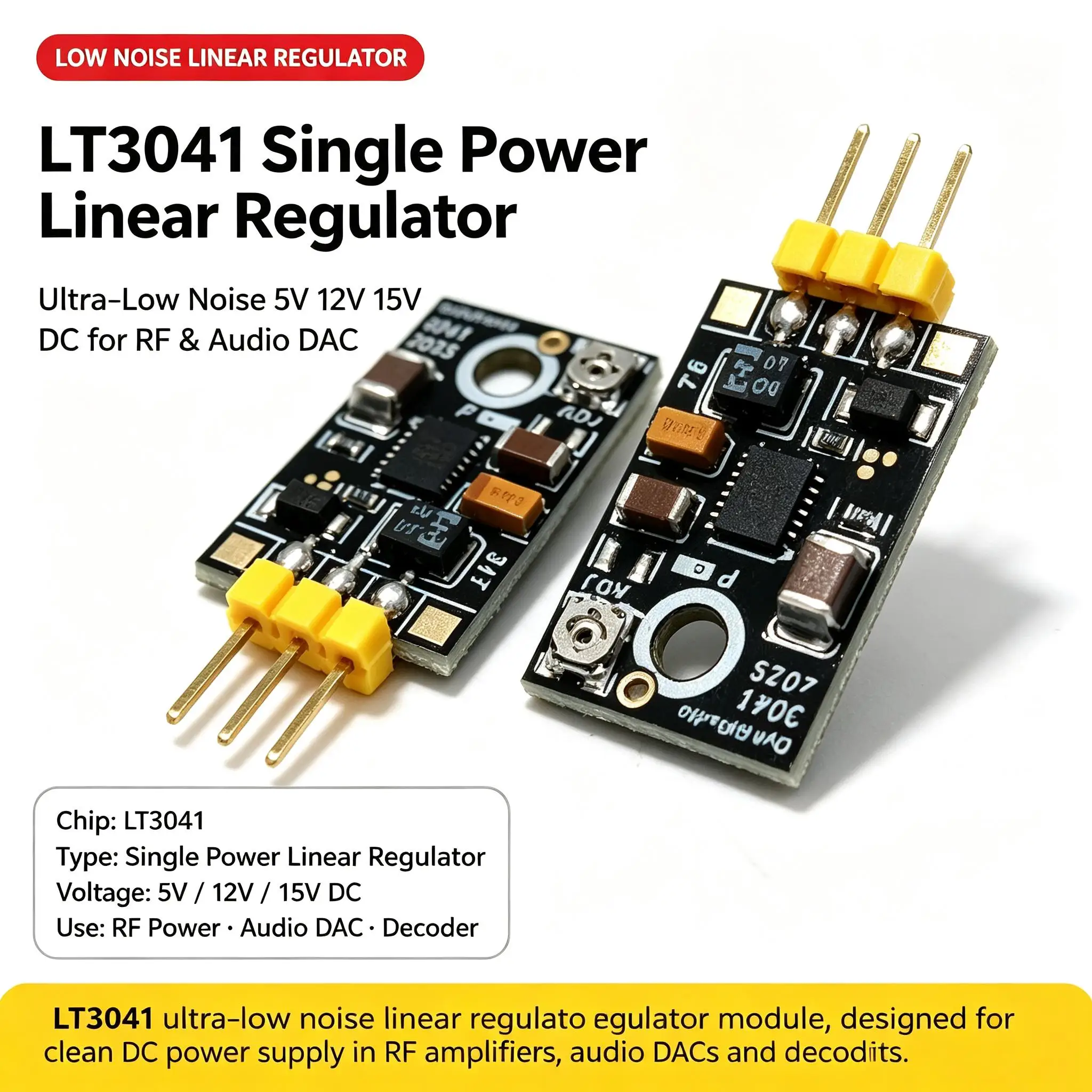DYKB LT3041 Ultra Low Noise Linear Regulator 1A 0.2-15V 1.0uVrms 80dB PSRR Dropout Audio DAC Decoder RF Power Supply Module