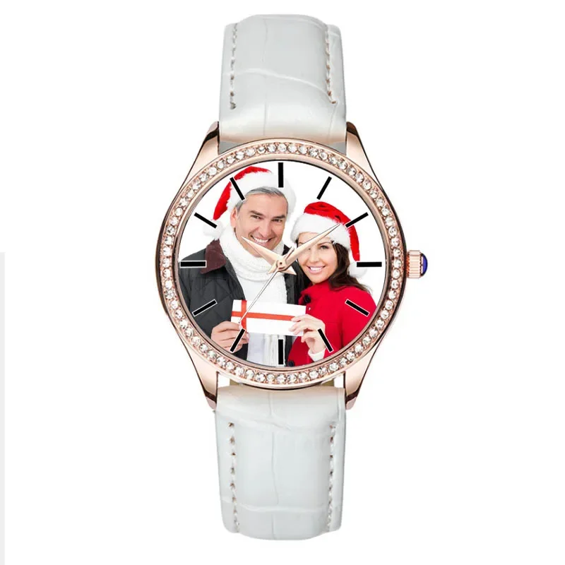 ساعة كوارتز نسائية من حجر الراين مخصصة لصورتك الخاصة A3327w ساعات حركة يابانية من الجلد الطبيعي مع هدية لصديقتك