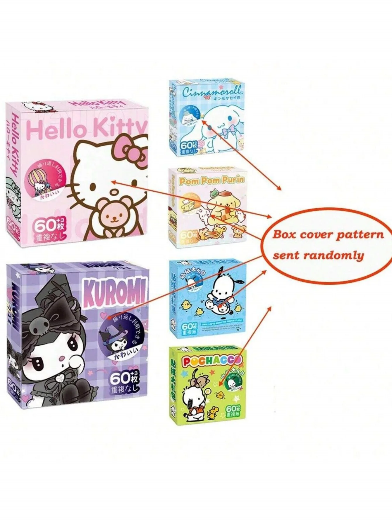 60 قطعة/صندوق ملصقات مرحبا كيتي كورومي سينامورول حساب اليد الكرتون ملصق ديكور ملصق مضاد للمياه هدايا عيد الميلاد #6