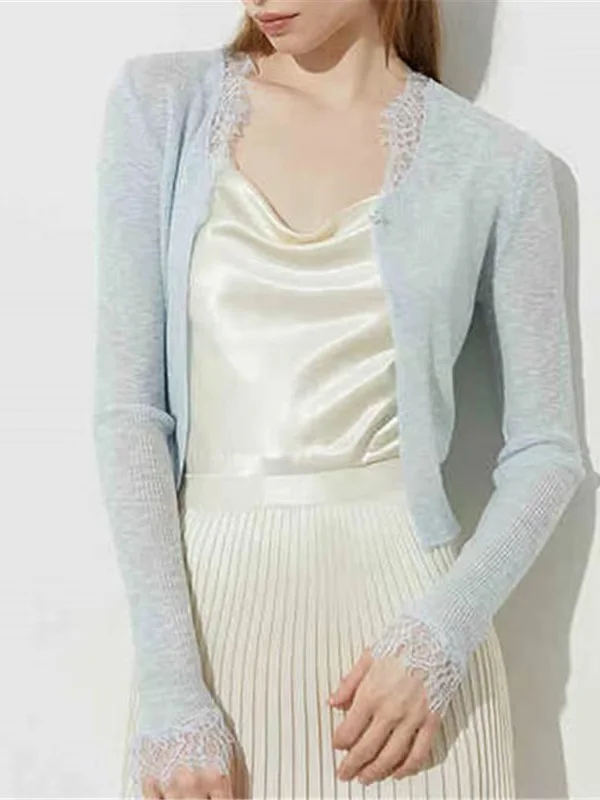 

Bla Lace Knitted ort Sve Cardigan Women's Summer New Sle Slim Fit Sun Protection Top V-Ne Thin Outerwear