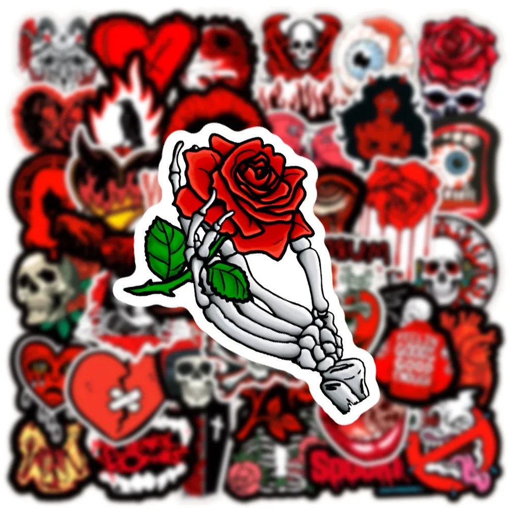 50 قطعة من الملصقات القوطية باللونين الأسود والأحمر - جرافيتي مقاومة للماء على شكل جمجمة رعب لأجهزة الكمبيوتر المحمولة وأكواب المياه لتسجيل متجر YourLife