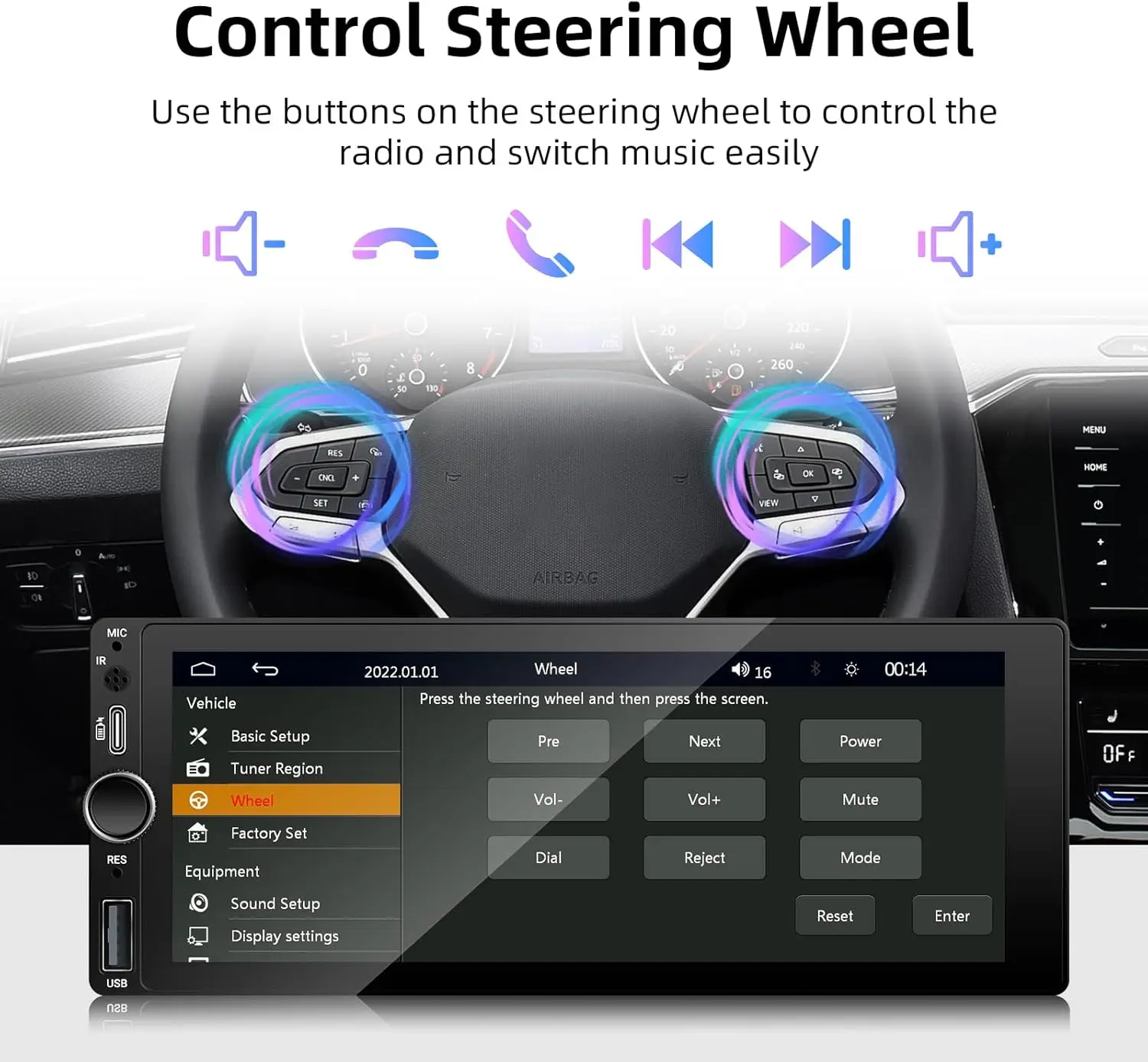 6.86' Car Radio with Wireless CarPlay & Android Auto, Type-C USB, Bluetooth, Backup Camera, Single-Din