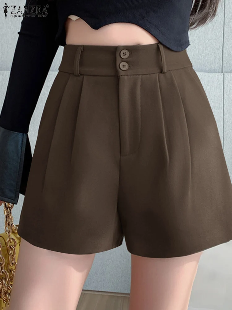 

2024 ZANZEA Women Elegant High Waist Solid Shorts Summer Casual Fashion Trousers Female Loose Holiday Palazzo OL Work Pants