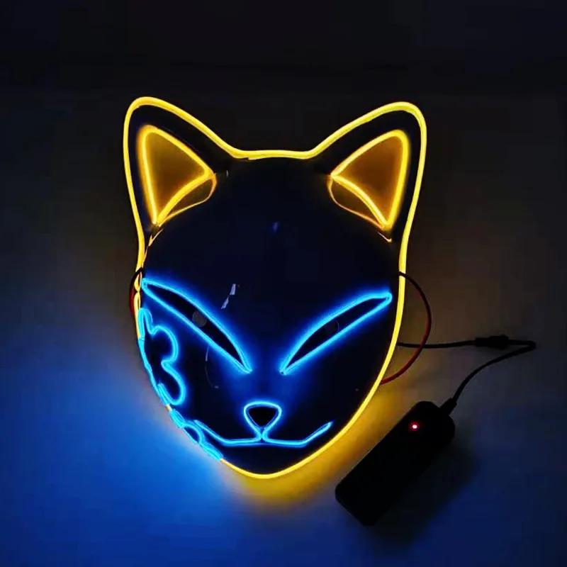 Best Selling LED Demon Killer Luminous Metal Mask Rolex Clothing 2025 Accessories Japanese Anime Fox Halloween Mask