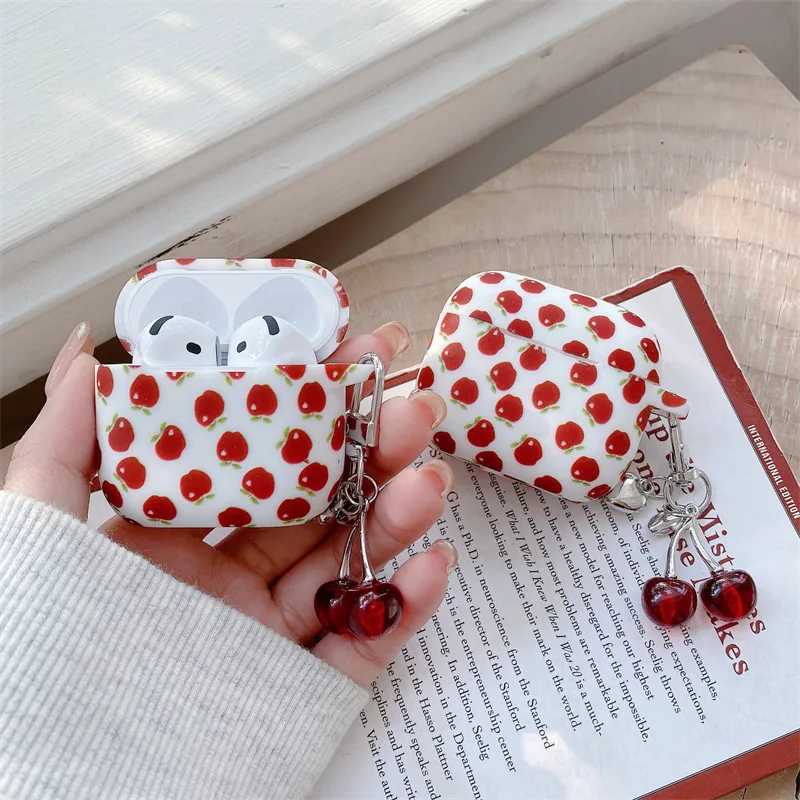 

Чехол для наушников AirPods 4 3 2 1 Pro2 в форме 3D-сердца с вишней, силиконовый чехол для наушников AirPods Pro 2 2-го поколения с брелоком