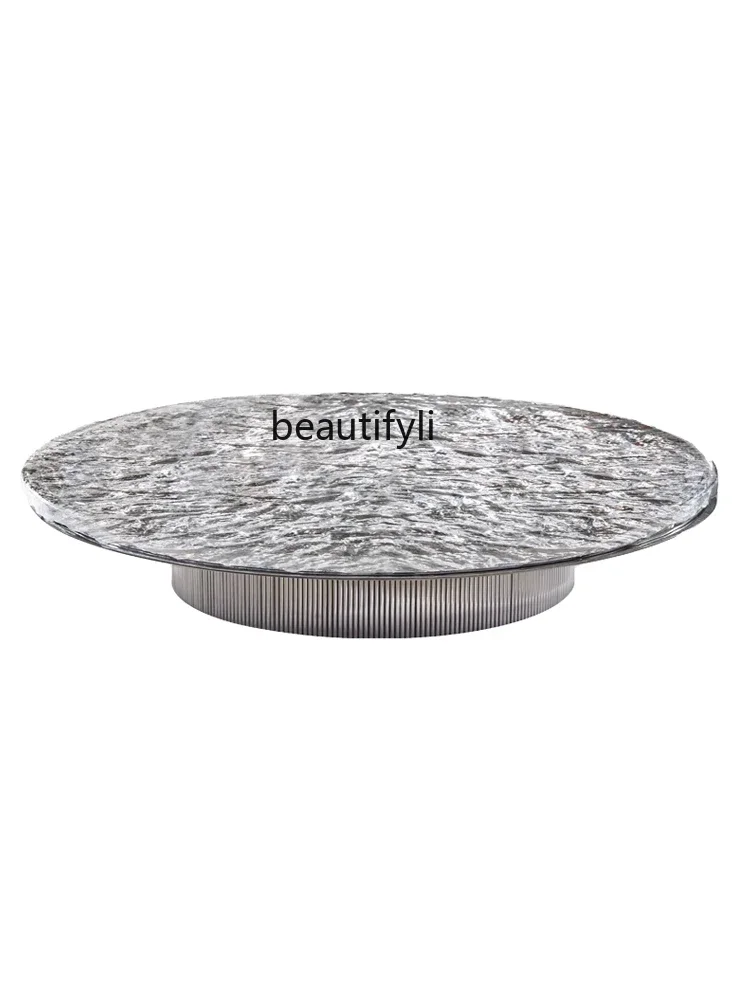 

ss newDesigner Coffee Table Italian Water Ripple Living Room round Light Luxury Italian Acrylic Crystal Small Tea Table