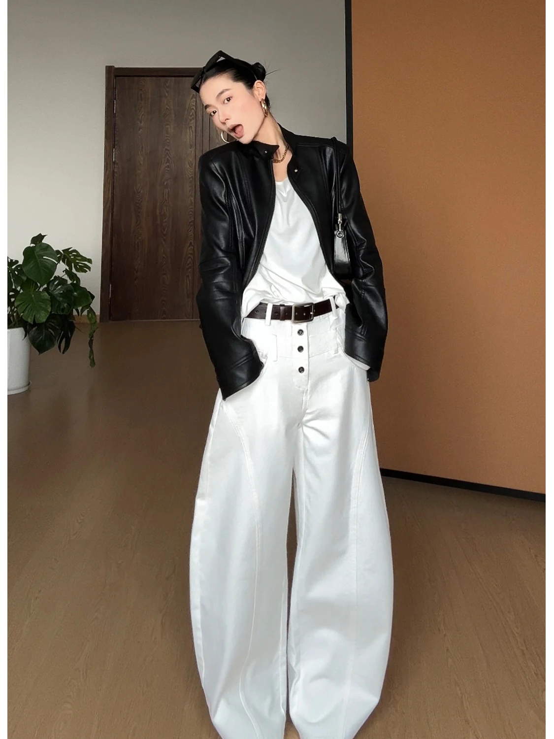 

CIZZLEMORE American Retro Design Double Waist Casual Pants Straight Leg Denim Jeans High Waist Cotton Ladies Jeans