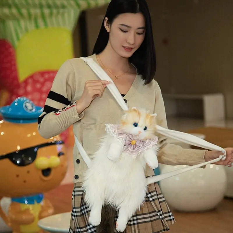 Cute Simulated Cat Designer Backpack Women Kawaii Soft Plush Trendy Backpack Purse for Woman School Bag Gift for Girls