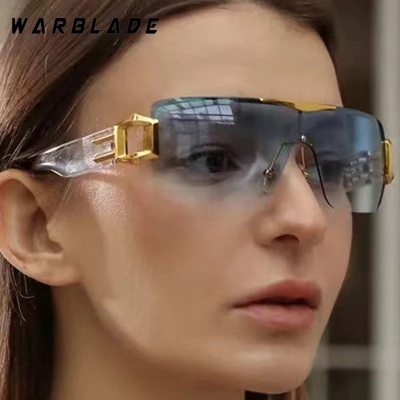 2025 موضة قطعة واحدة Y2K المعادن بدون شفة المرأة النظارات الشمسية الفاخرة تصميم الرجال مكبرة في الهواء الطلق محرك السفر الإناث نظارات UV400 #2