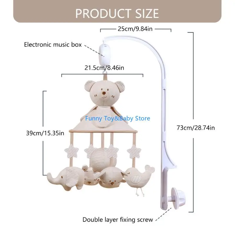 سرير أطفال متنقل من القطن الناعم مع صندوق تشغيل الموسيقى لعبة معلقة للتعليم المبكر للطفل والتطوير السمعي الحسي C90B #6