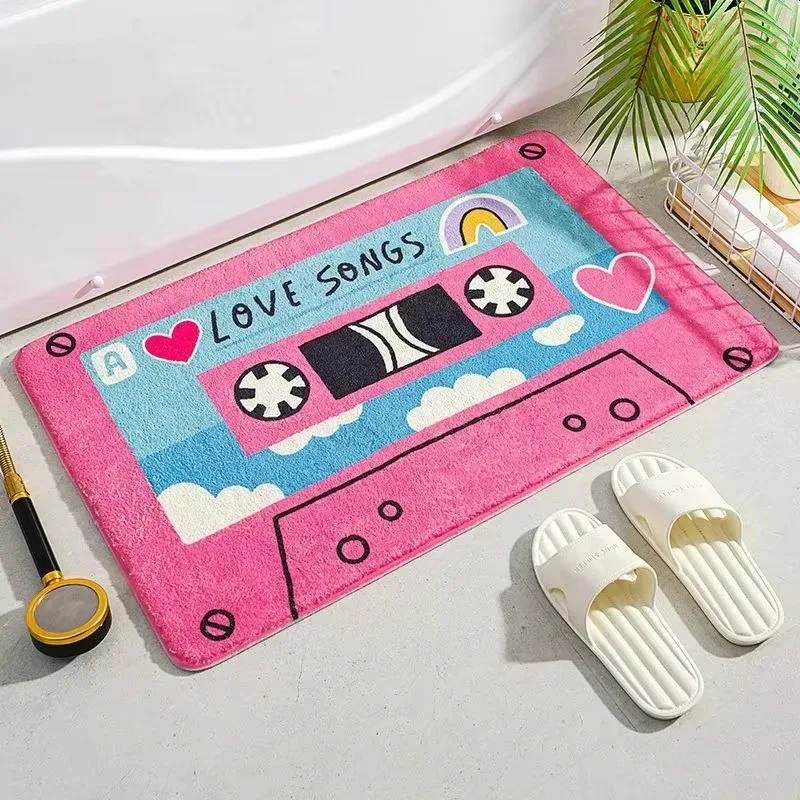 VIKAMA Retro Cassette Cartoon Doormat Non Slip Machine Washable Fun Unique Mat for Living Room Front Door Study Room, Home Decor