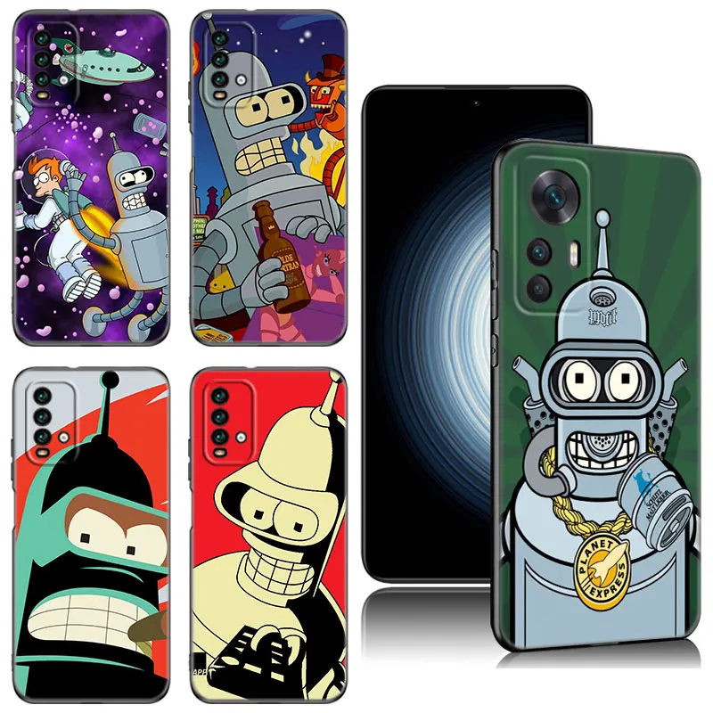 Cartoon Futurama Bender Black Phone Case For Xiaomi Redmi 7A 8A 9A 10A 11A 9C 10C 12C 13C 11 Prime A1 A2 Plus 12 4G Note 9T 12R