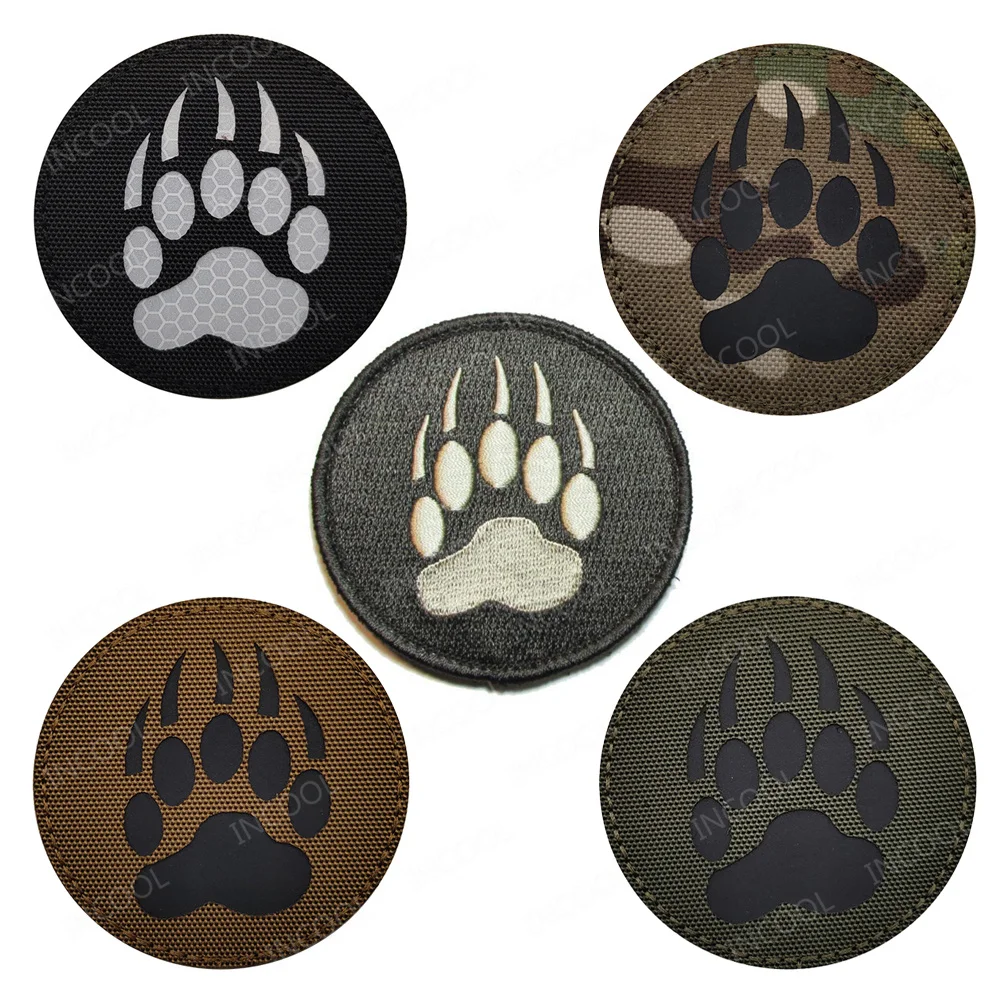 IR Reflective PVC Embroidery Patches Bear Claw Dog Paw Appliqued Patch For Clothing Hat Bag Jackets Backpack