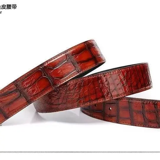 100% real genuine crocodile belly skin men belt best quality stainless steel buckle blue tan yellow color alligator skin