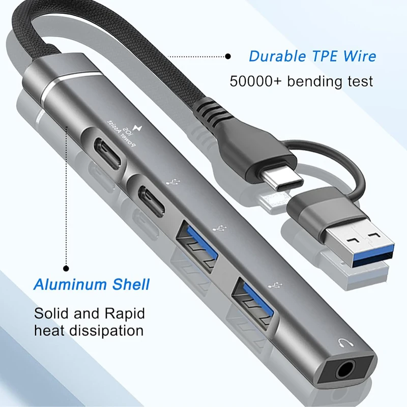 1 PC Type-C To 3.5mm Audio Adapter OTG USB hub to Laptop Universal Computer Docking Station Splitter for pc cmultiport Adapter