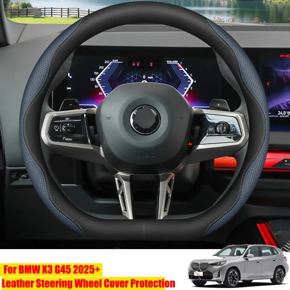 

For BMW X3 G45 2025+ Car Leather Steering Wheel Cover Protection Anti-skidding Cover Auto Accessories