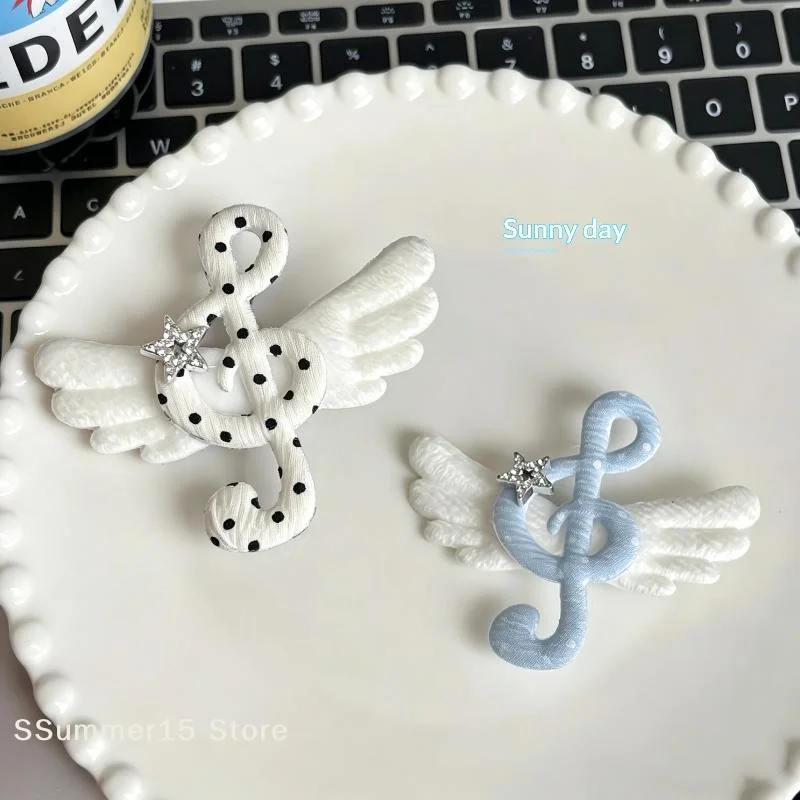 【R】2Pcs Cute Y2K Music Note Wing Hair Clips Sweet Early Japanese Era Polka Dot Star Decor Hair Pins Side Clips Hair Accessory