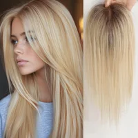 Rubio ombré 100% cabello humano Remy Clips en el cabello Base de encaje postizos para mujeres extensiones de cabello 12 pulgadas recto