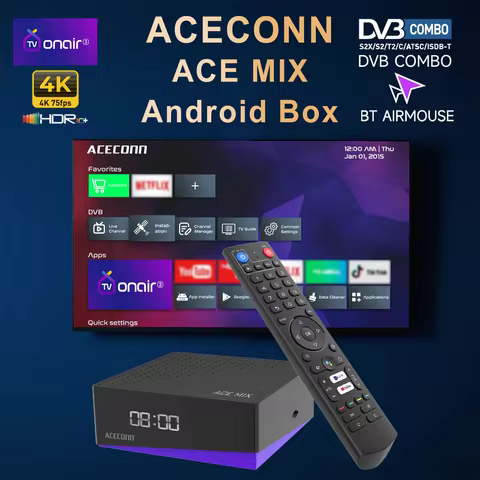 ACECONN Satellite Receiver Android IPTV Boxes 4K DVB-S2/T2/C TVONAIR3 32GB Player Dual WiFi BT Remote Air Mouse ACEMIX TV Box