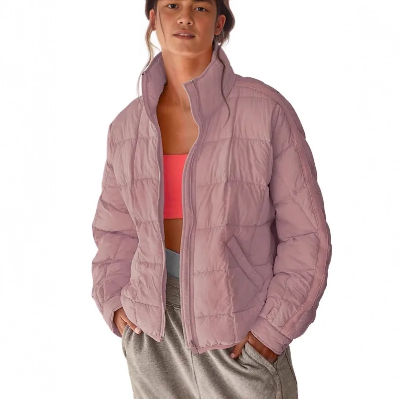 

Autumn Winter Women’s Solid Color Simple Basic Casual Trendy Loose Stand Collar Long Sleeve Quilted Coats Female Clothes Tops