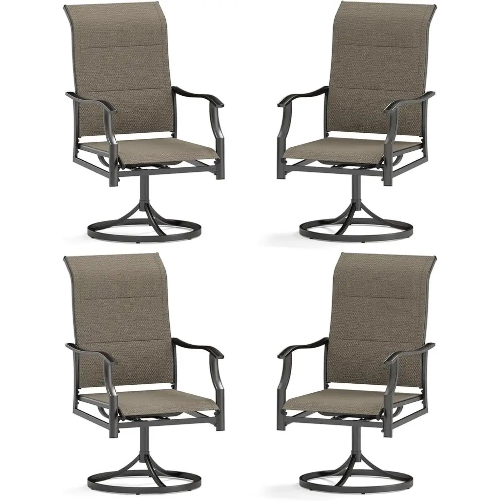 

Набор из 4 вращающихся обеденных стульев для патио с высокой спинкой и мягкими сиденьями, прочная текстильная сетка для использования на открытом воздухе