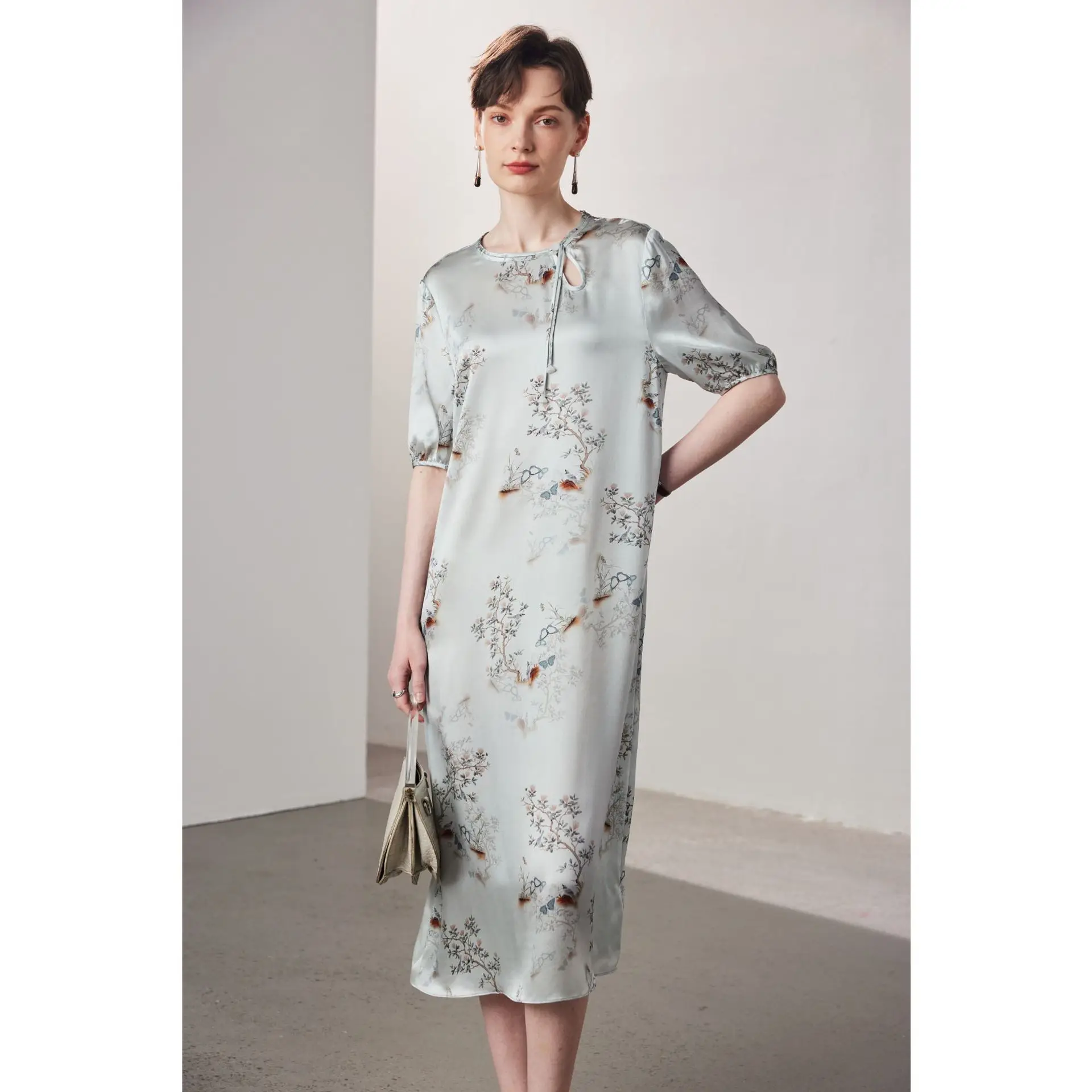 Summer Dresses for Women High Quality 2024 New Real Mulberry Silk Frocks for Women Casual Dress Satin Short-sleeved Midi Dress