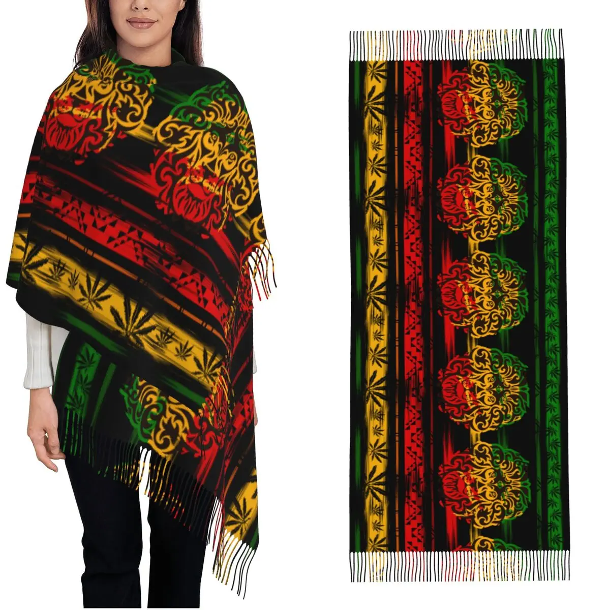 

Rasta Lion Leaves Rastaman Scarf for Women Warm Winter Shawl Wrap Large Shawl Scarf Daily Wear