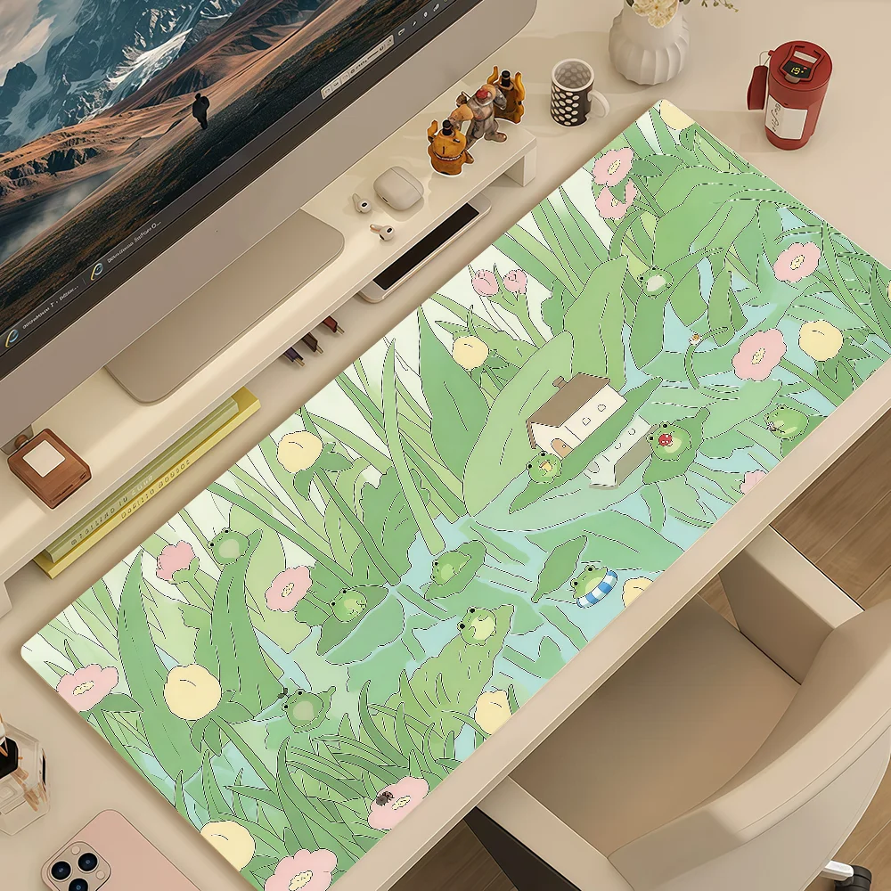 Black Mouse Pad Anime Kawaii Green Cat Non-slip Lockedge Office Student Gaming Thickened Large Writing Cushion MousePad