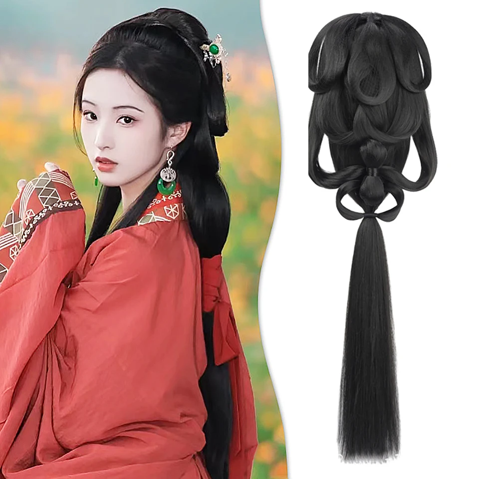 Synthetic Hanfu Wig Chinese Ancient Robe Volume Pad Updo Hair Bun Wei Jin Dynasty Headwear Women Cosplay Wig
