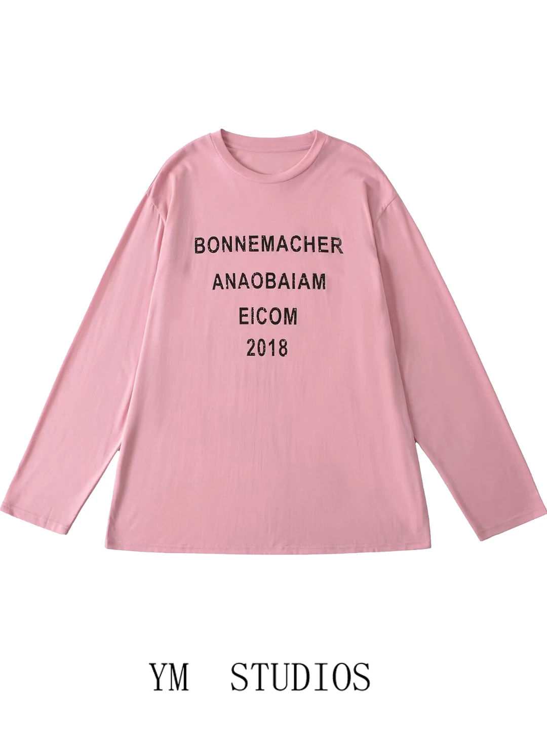 Laid-back Korean Style Lightweight Letter Print round Neck Sun Protection Shirt Jazz Dance Cover up Loose Fit Long Sleeve T-s...