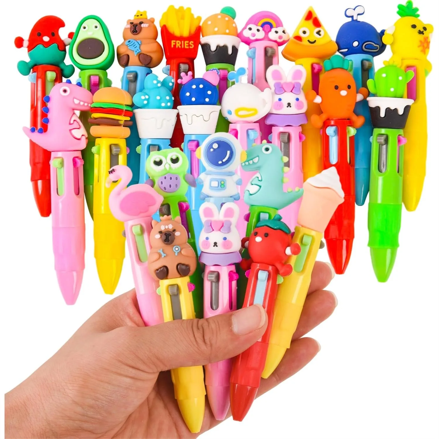 

25 PCS Multicolor 4-in-1 Ballpoint Pens for Kids Cute Kawaii Animal Design Fun Bulk Writing Set