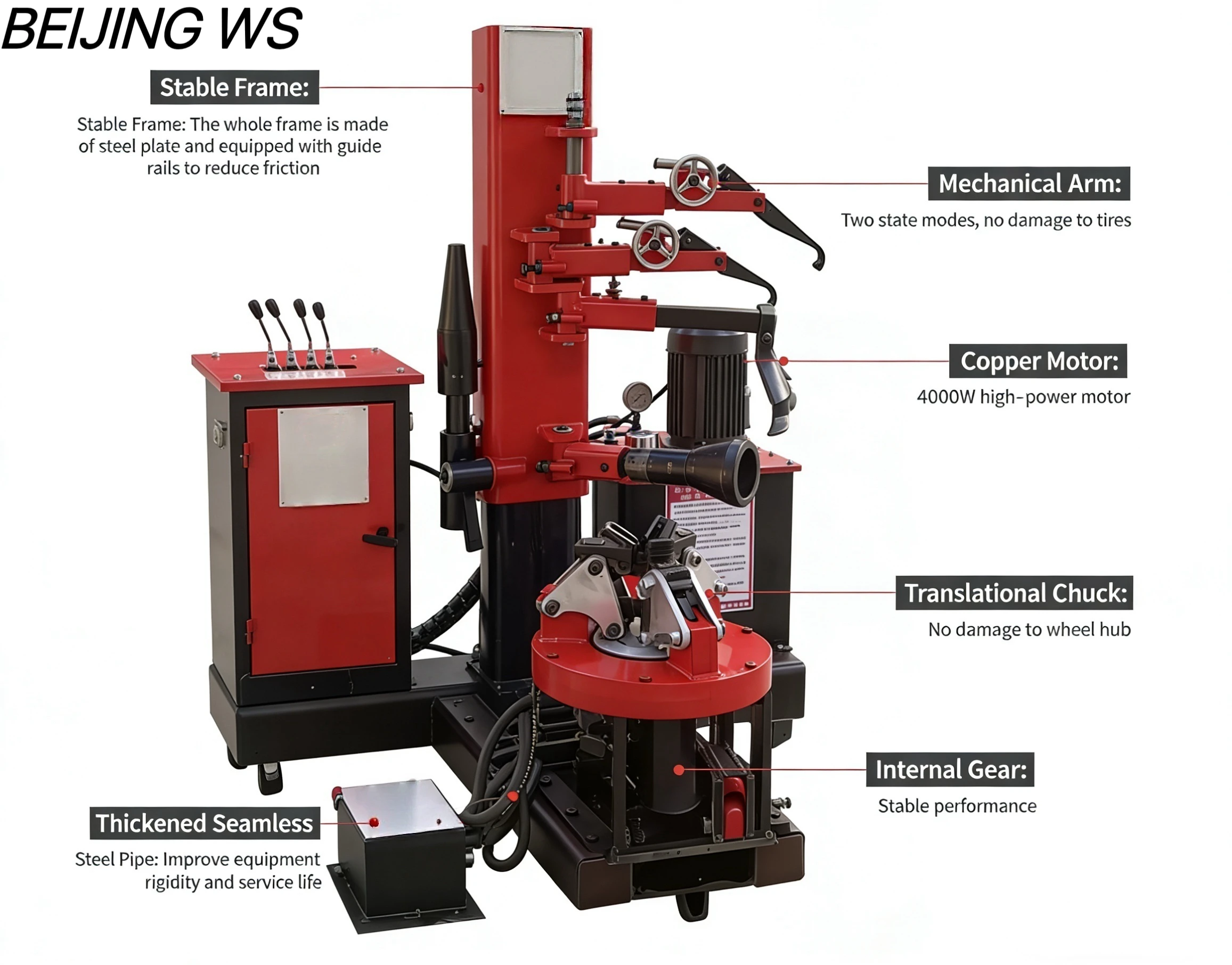 WS W014 Heavy Duty Semi-Automatic Tire Changer 1.1kW Motor Truck Tire Mount/Demount CE Certified Easy Operation 1-Year