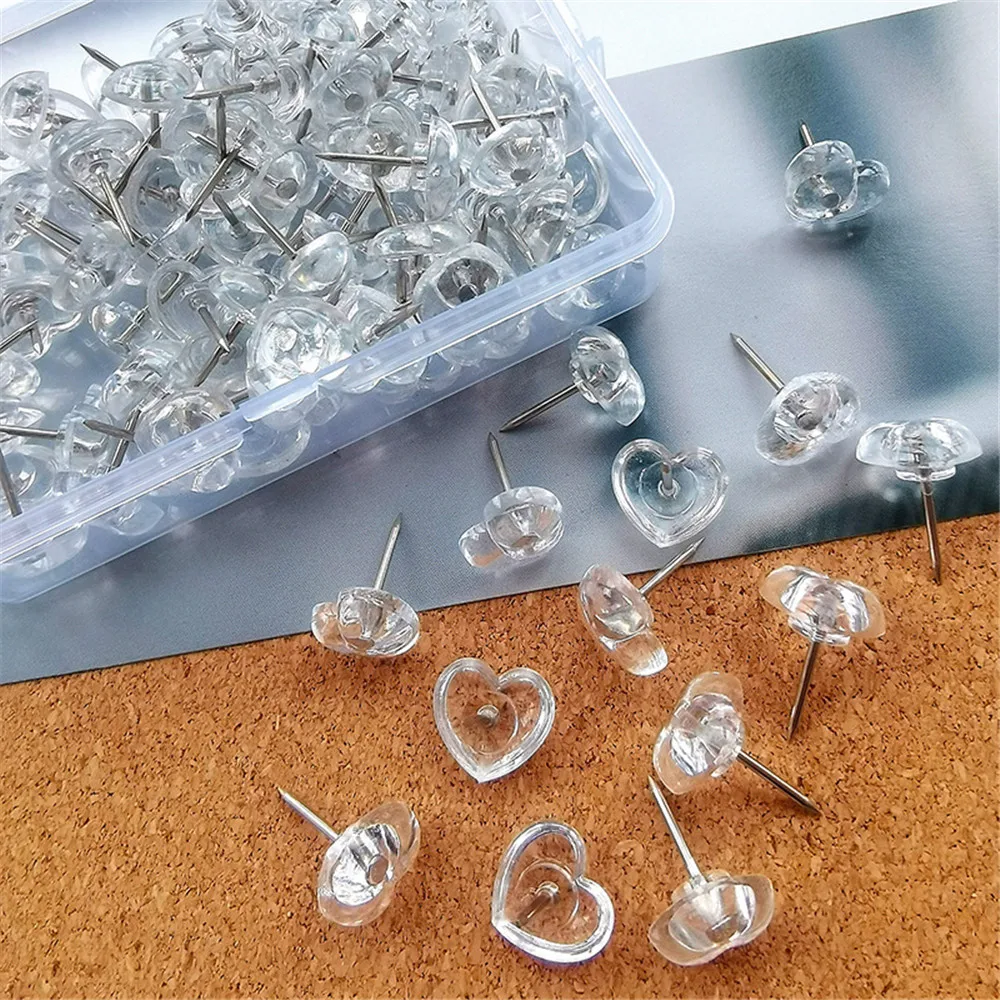 50/100pcs Heart Shape Drawing Pins Plastic Tacks Push Pins For Boards Drawing Photo Wall World Map Thumb Tacks Decorative 1.1cm