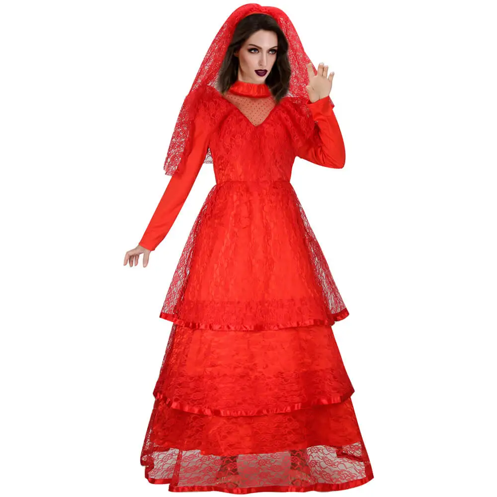 

Movie Lydia Deetz Bride Dress Cosplay Costume Role Play Wedding Dress Halloween Outfits Women Suit