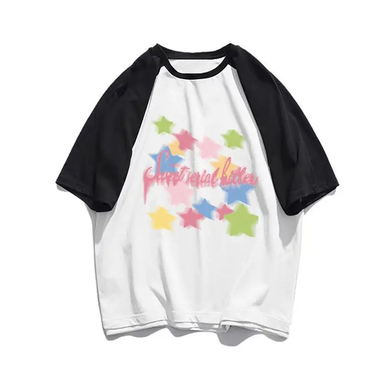 Pure Cotton Colorful Star Printed Short Sleeved Women\'s T-shirt Summer New Loose Slimming Casual Commuting Trendy Top for Women