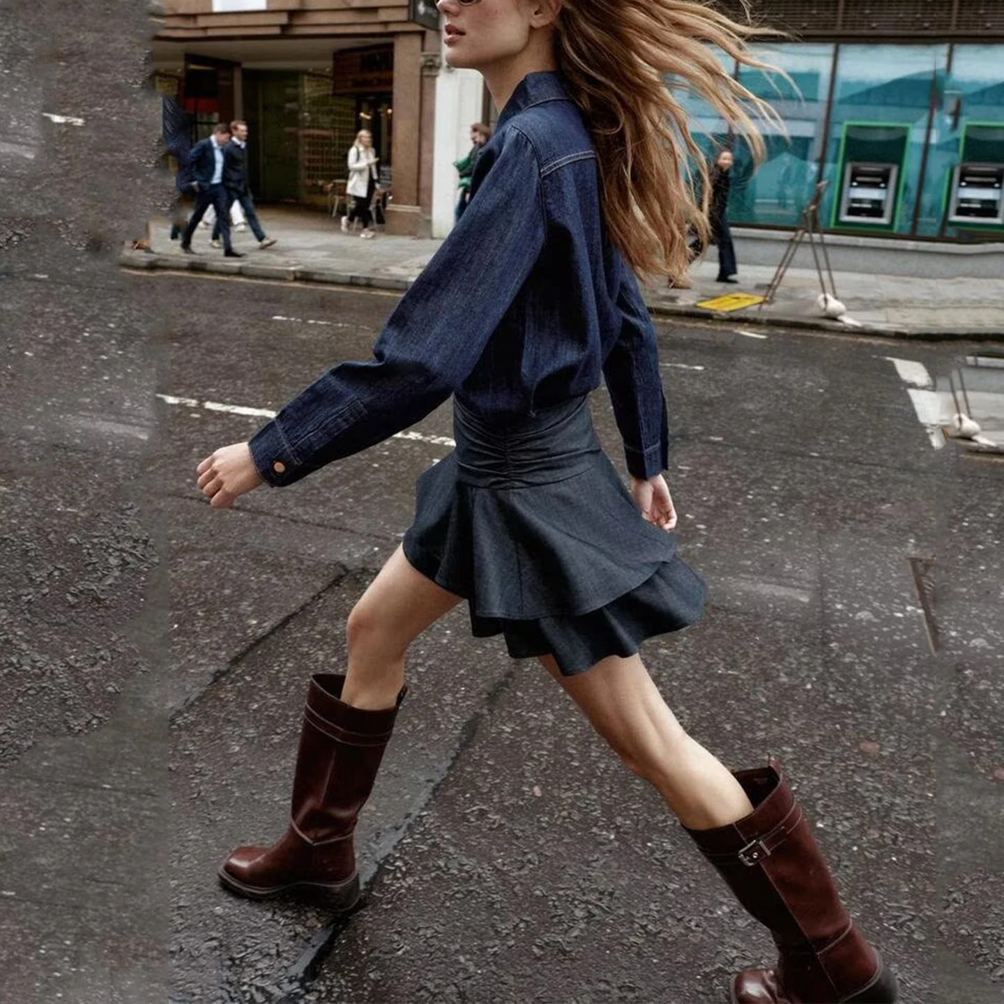 

Женский джинсовый повседневный комплект Irt с длинным воротником-свеком Ne, комплект из двух предметов, осень 2023, Новое поступление, ансамбль Z Brand Faion