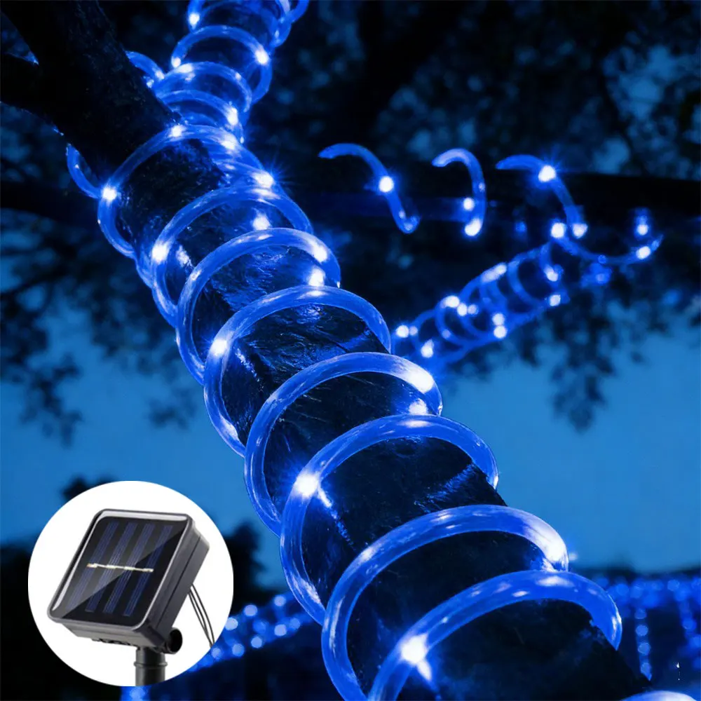 Outdoor Solar Tube Rope Led Light Garden Fence Christmas Decoration Fairy String Light 20M/10M/5M Outdoor Wedding Party Led Lamp