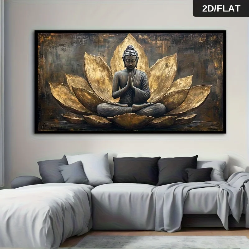 1pc Unframed Modern for Lotus Buddha Statue Canvas Wall Art High Quality Print Large Size Canvas Painting Meditation Room Accent
