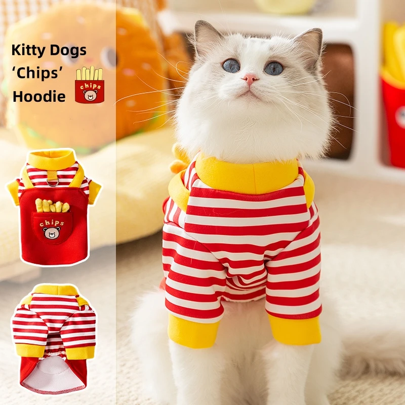 3D Fried Chips Hoodie for Dogs and Cats, Kitty Design, Cute Warm Outdoor Costume, Spoof Role Play, Bear Chips Hoodie Clothes