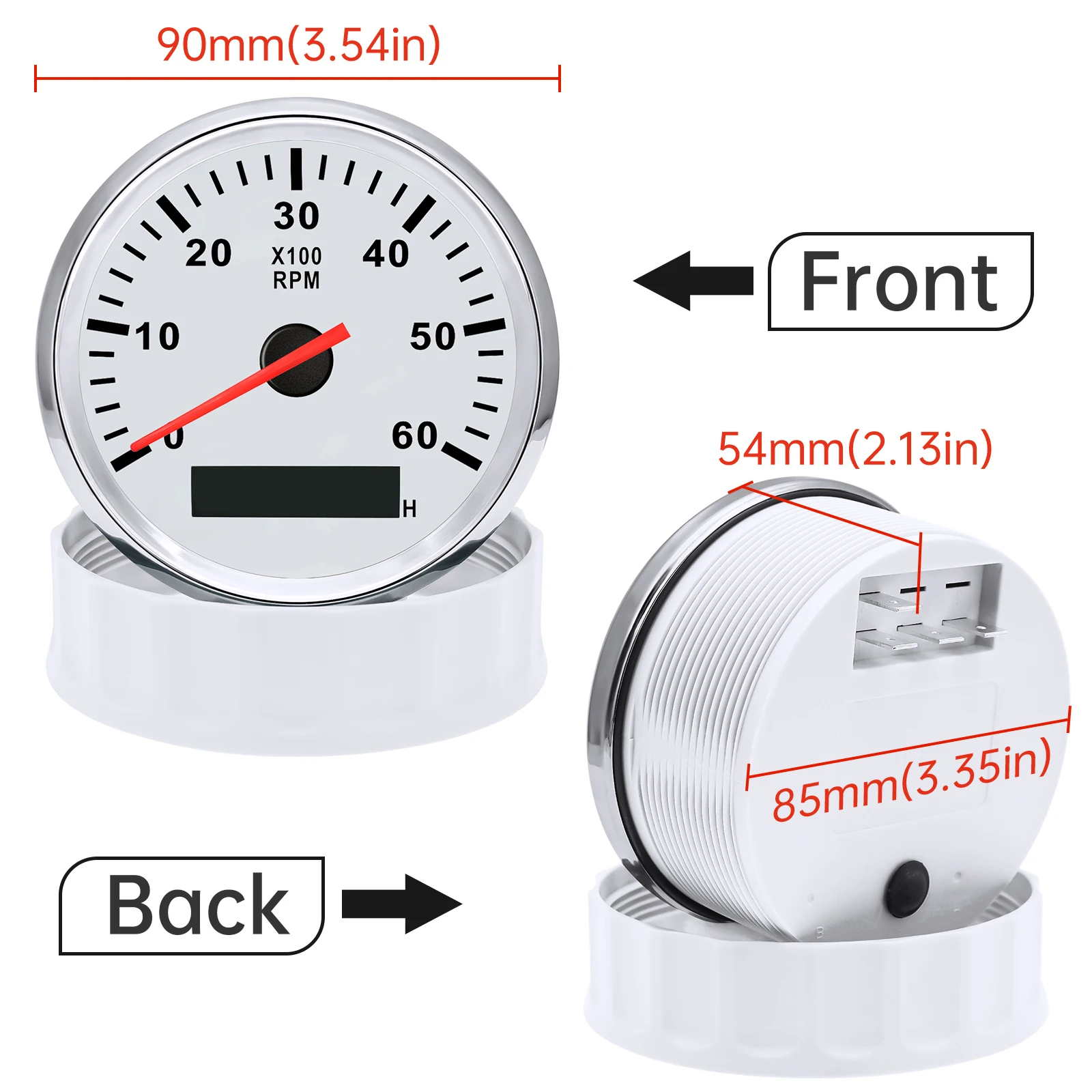 6K RPM Tachometer Gauge with Adapter for Gasoline Diesel Engines Tach Sensor REV Counter Hour Meter 85mm 12V 24V Red Backlight