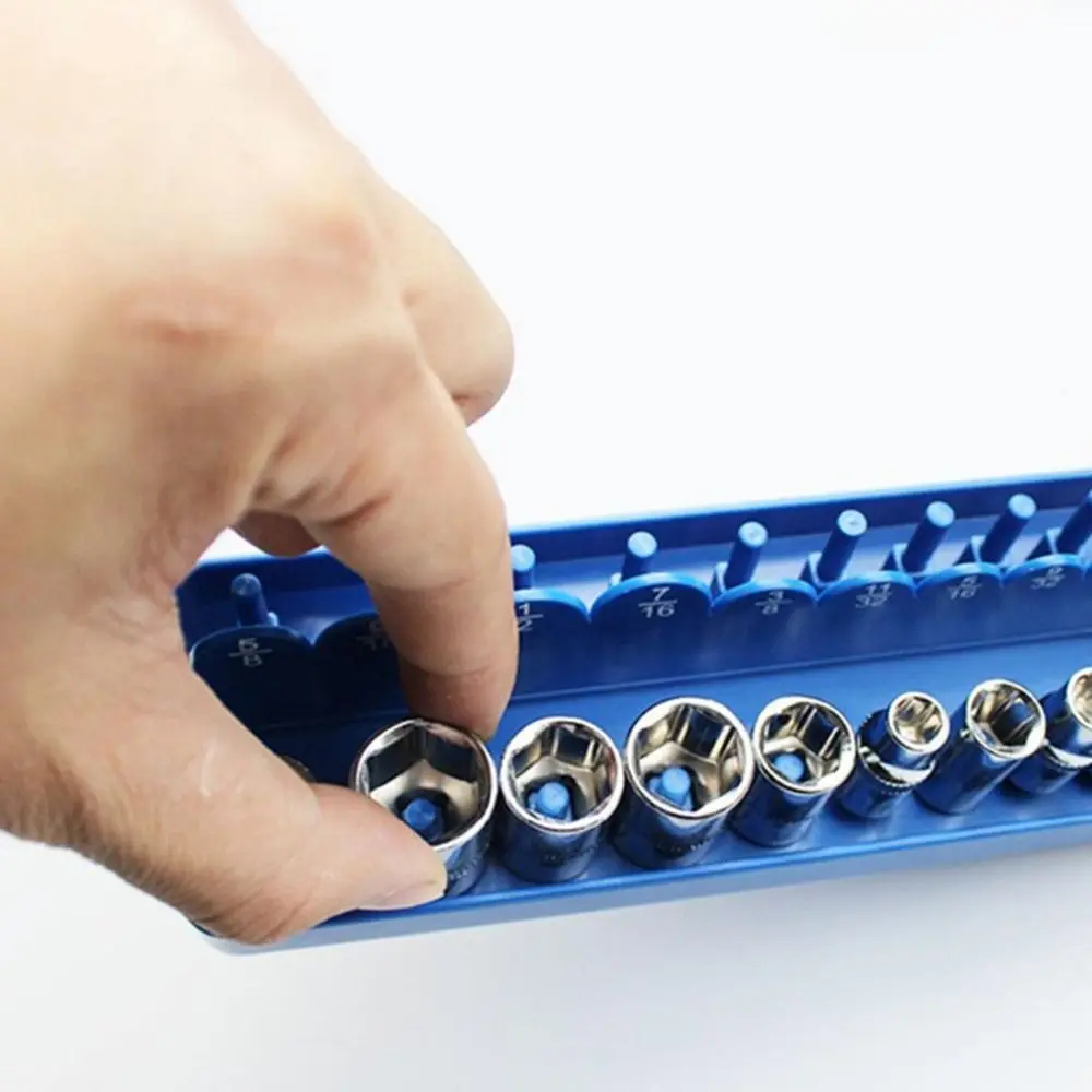 

Blue Color Socket Organizer Metric Size Plastic Material Socket Rack Practical Design 1/4 Inch Tool Organizer Tool Storage