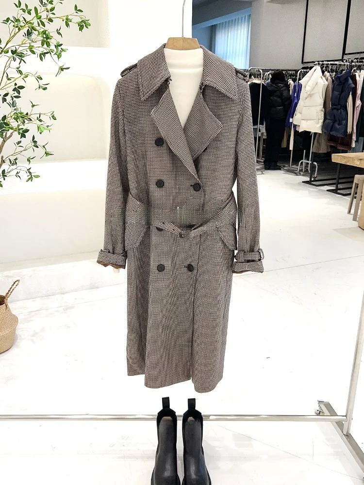 

Mimifa Z**C Brand Retro Plaid Briti Sle Thiened Coat Straight Cut Long Sve Double Breasted Mid-Length Autumn Wear