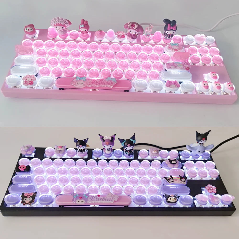 In Stock Sanrio Co Branded Styles Mechanical Keyboard Cinnamoroll Kuromi My Melody Anime Gaming Keyboard Green Tea Red Axis