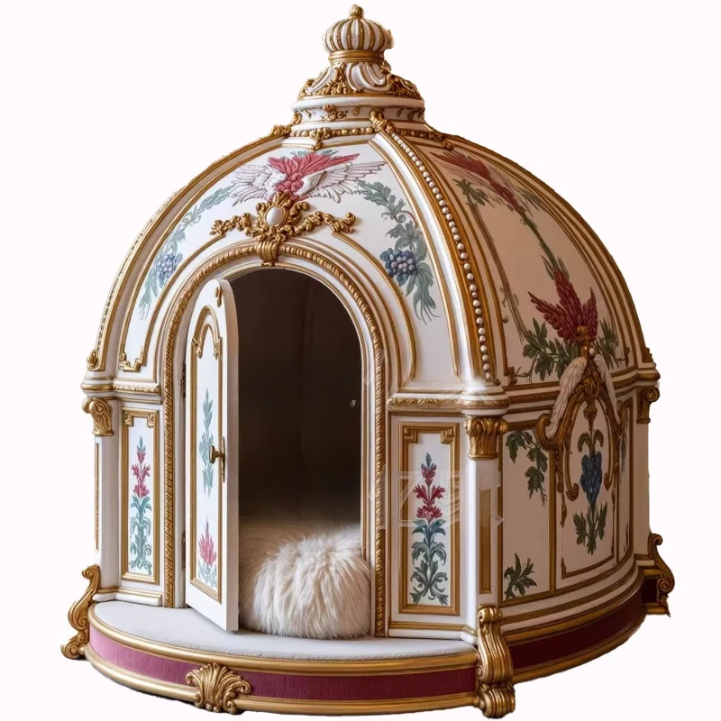 French style hand-painted yurt shape, fireplace pet furniture, cat and dog villa, cat and dog house, cat and dog cage