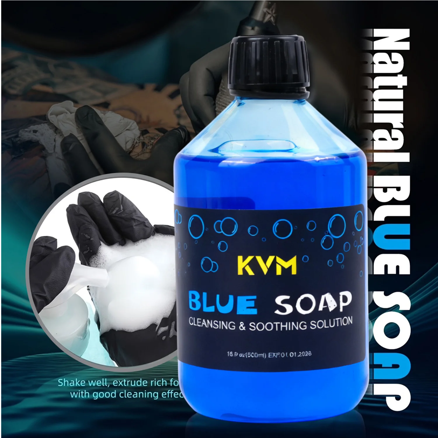 40/500ml Concentrating Tattoo Blue Soap Soothing Soap Solution with Tattoo Foam Diffuser Bottle Blue Algae Soap Cleaning Supply view 5