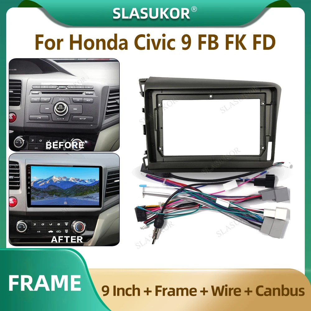 

9 Inch Car Radio Fascia For Honda Civic 9 FB FK FD 2012 -2015 Car Radio Panel Player Audio Frame Dashboard Mount Kit With Wire