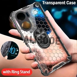 Capa for POCO X7 Pro Case Honeycomb Texture Transparent Ring Stand 2 in1 Full Protection Cover for Xiaomi POCO X7 Pro 5G Funda