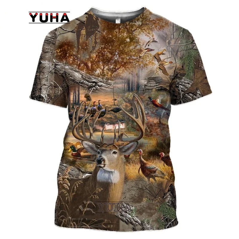 Camiseta con estampado 3D para hombre y mujer, camisa de manga corta con estampado de camuflaje, Animal de caza, pato, pájaro, moda de verano